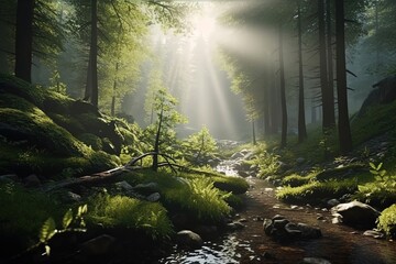 forest morning. generated by AI Generative AI