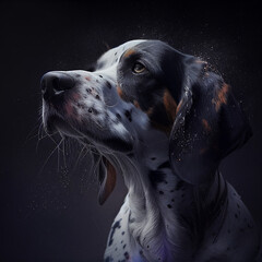 Animal doméstico cachorro em um fundo escuro - obrazy, fototapety, plakaty