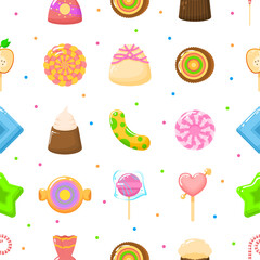 Seamless Pattern Abstract Elements Different Sweets Food Lollipops Candy Vector Design Style Background Illustration Texture For Prints Textiles, Clothing, Gift Wrap, Wallpaper, Pastel