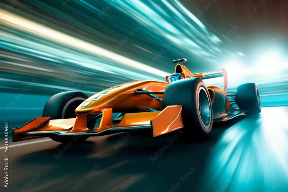 Wall mural racing car at high speed passes the track. generative ai