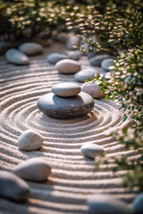 Fototapeta na wymiar Zen Garden Harmony: Meticulous Patterns and Textures, Close-Up Lens