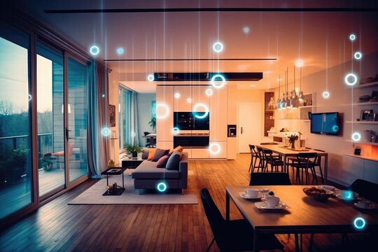 Smart Home Interior With Interactive Buttons, AI Generated