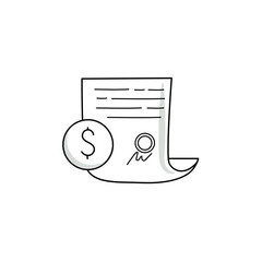 Contract. Signed document. Dollar sign. Vector icon in doodle style.