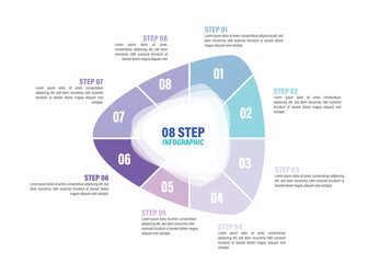 Triangle pie charts for infographics. Elements with 3, 4, 5, 6, 7, 8, 9, 10 steps, options. in an abstract shape.