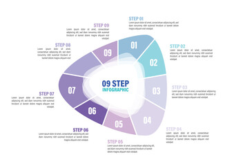 Triangle pie charts for infographics. Elements with 3, 4, 5, 6, 7, 8, 9, 10 steps, options. in an abstract shape.