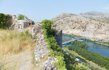 Fototapeta na wymiar Rozafa Castle, a historic medieval fortress and castle in Shkoder city in northern Albania