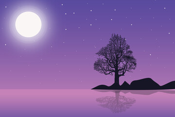 landscape moon nature stars tree sky