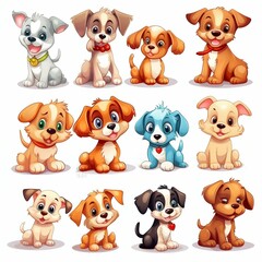 Cartoon Cute Puppies on White Background. Generative ai