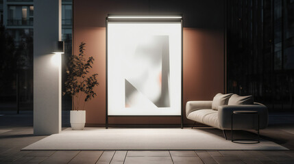 Urban Interior Design with Mockup Frame Poster, 3D Render, 3D Illustration