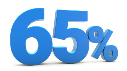 65 percentage sign isolated on white background. 65 percent off 3d. 65 percent sign. 3D rendering.