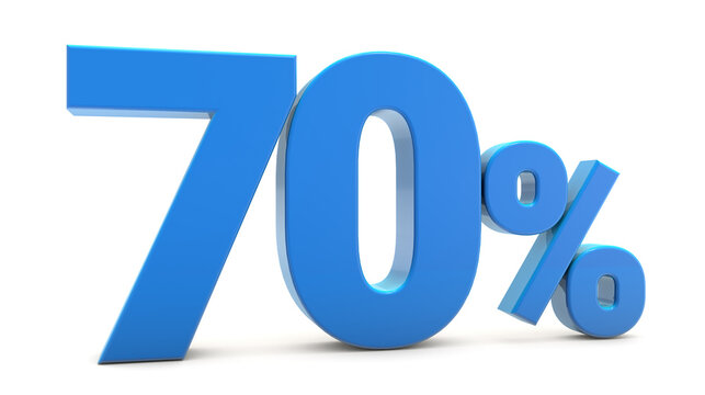 70 percentage sign isolated on white background. 70 percent off 3d. 70 percent sign. 3D rendering.