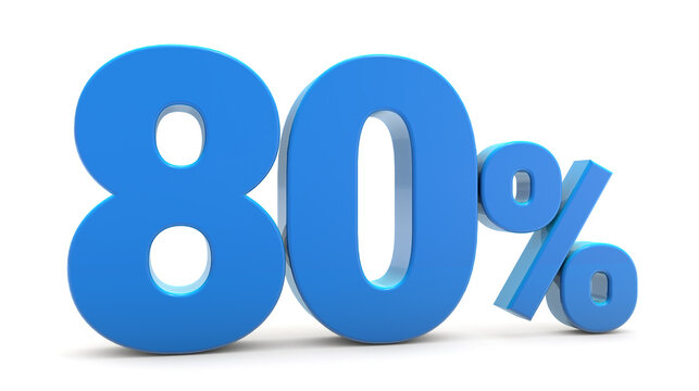 80 percentage sign isolated on white background. 80 percent off 3d. 80 percent sign. 3D rendering.