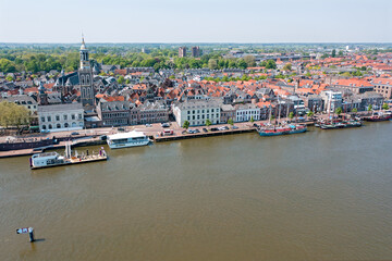 Obraz premium Aerial from the historical city Kampen at the river IJssel in the Netherlands