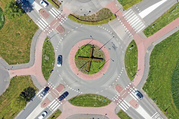 Aerial top down view of roundabout traffic in Amsterdam, Netherlands - obrazy, fototapety, plakaty