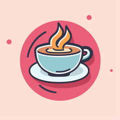 Illustrated cup of coffee. Cafe logo.
