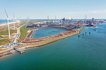 Naklejka premium Aerial from heavy industry in the harbor from IJmuiden in the Netherlands
