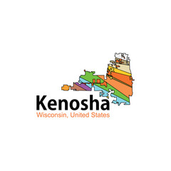 Map Of Kenosha Wisconsin City Colorful Geometric Design