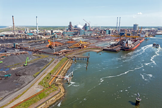 Aerial from heavy industry in the harbor from IJmuiden in the Netherlands