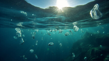 Fototapeta na wymiar Plastic pollution in ocean environmental problem