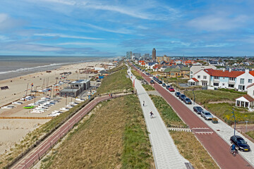 Aerial from the beach at Zandvoort at the North Sea in the Netherlands on a beautiful summer day - obrazy, fototapety, plakaty