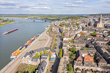 Fototapeta na wymiar Aerial from the historical city Nijmegen at the river Waal in the Netherlands