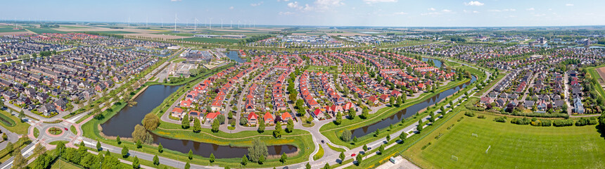 Aerial panorama from the city Dronten in Flevoland the Netherlands