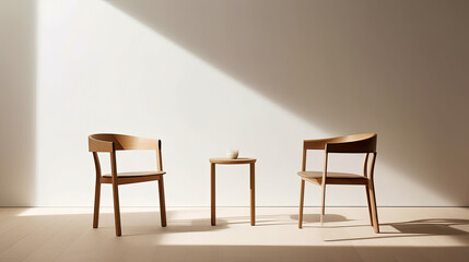 Fototapeta premium two chairs and table in a room