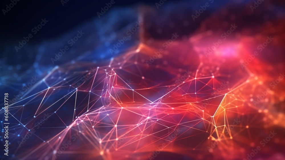 Poster Abstract digital line network with colorful gradient background. Generative ai