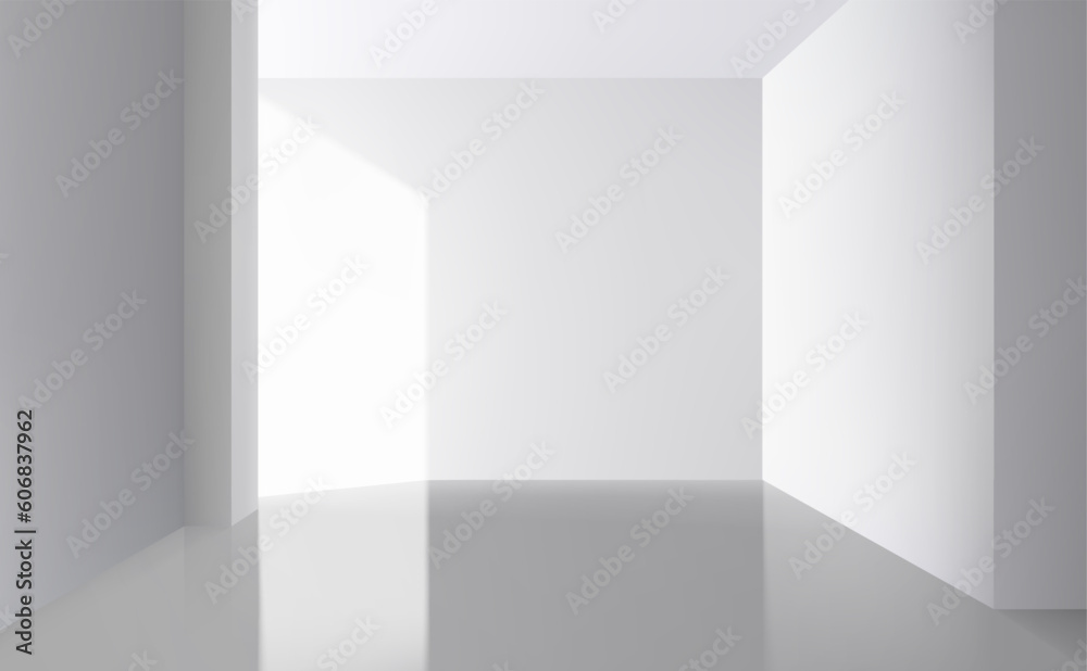 Aufkleber 3d white background, studio scene. minimal showcase render, pastel grey wall in perspective, archite
