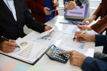 teamwork Business people are having a meeting to analyze data for business strategy planning. business idea