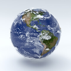 Earth globe on white background. Earth Day, planet in the space, 3d illustration, clouds planet in...