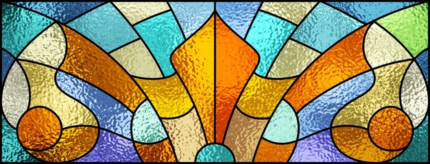 Sketch of a colored stained glass window. Art Nouveau. Abstract multicolor stained-glass background. Bright color. Modern. Colorful architectural decor. Design luxury interior. Light. - obrazy, fototapety, plakaty