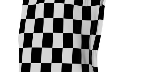 Black and white checkered curved flag or ribbon, sport banner on dark background - obrazy, fototapety, plakaty