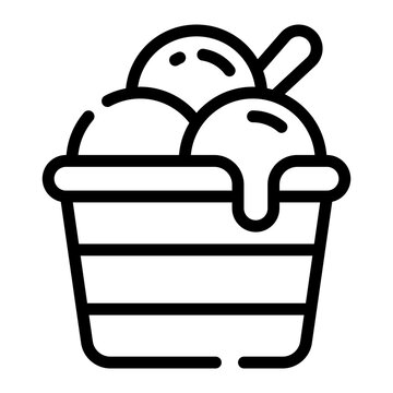 Sundae Ice Cream Bowl Bucket Simple Line Icon Symbol Logo