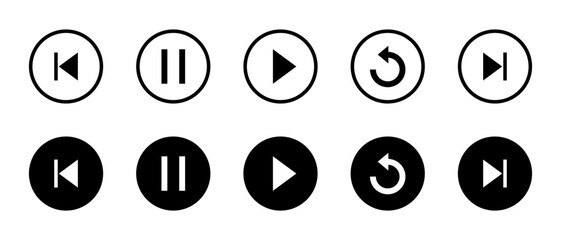 Play, pause, replay, previous, and next track icon vector. Elements for video streaming app - obrazy, fototapety, plakaty