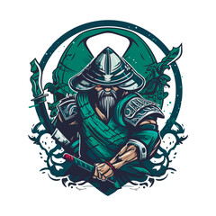 Asian Japanese samurai warrior esport gaming vector mascot logo template
