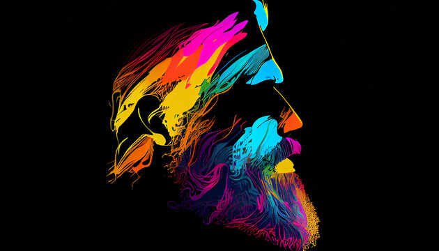 Colourful Beard Men close silhouette Illustration  Ai generated image