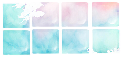 Watercolor squares and rectangulars collection in bright rainbow colors colors. Watercolor stains set isolated on white background.