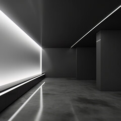 black and white room with neon light bar AI Generated