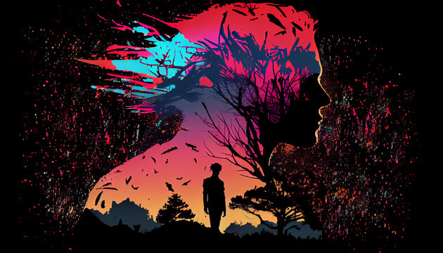 Colourful close silhouette Illustration  Ai generated image
