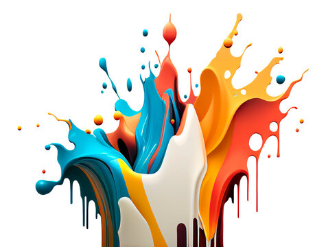 Colorful paint splash. Isolated design element on the transparent background. Generative AI.
