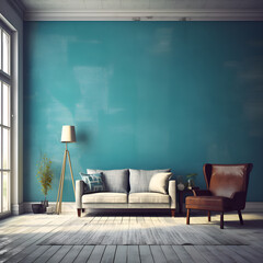 Living room home interior background. Empty wall mock up. Ai generated