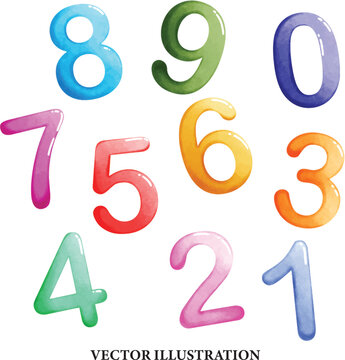 Set of colorful numbers. Hand drawn doodle art. vector illustration