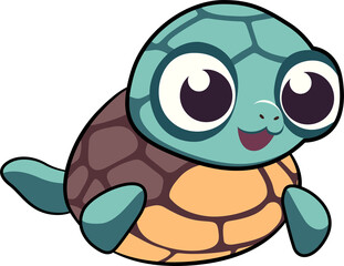 Fototapeta premium Cartoon cute turtle with outline