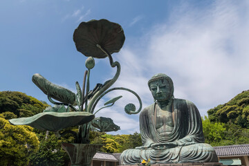 Kamakura Daibutsu great Buddha statue with lotus flower and leaf
