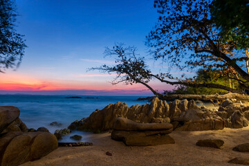 Seascape at dawn with twilight sky in Ko Man Klang, Rayong