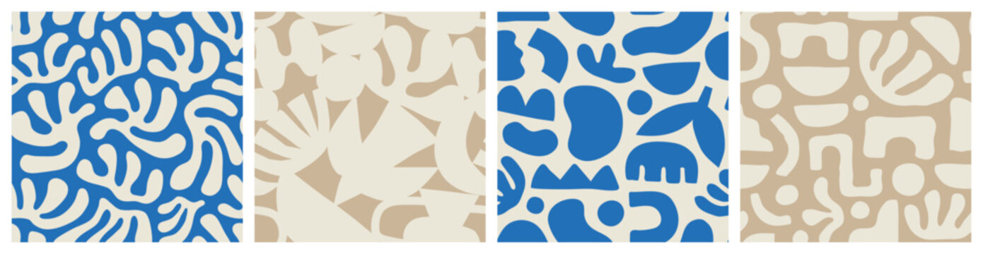 Fototapeta Abstract nature leaf collage shape seamless pattern set. Trendy contemporary background illustration collection. Natural organic plant leaves artwork wallpaper print. Vintage botanical summer texture.