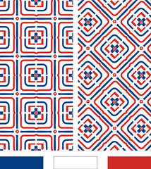 Red White and Blue Cross and Squares Geometric, seamless vector repeating pattern