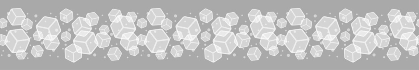 Border with 3d ice cubes and bubbles. Isolated vector illustration.