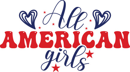 4th of July American girls T-shirt design with star and heart vector drawing